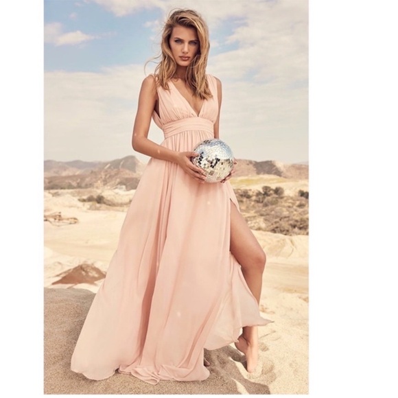 Lulus Heavenly Hues Blush Peach Maxi Dress Wedding Guest Flowy Size Medium - Picture 6 of 7